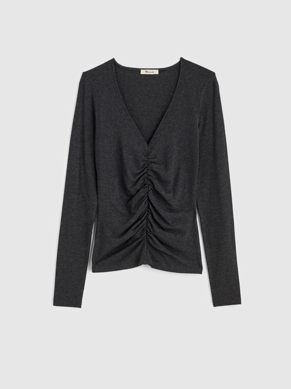 Madewell Shirred V-neck Long Sleeve Top